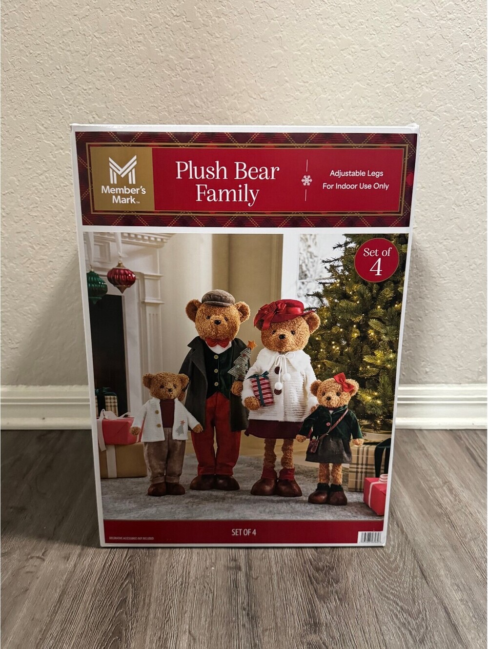 Member's Mark Plush Bear Family Set 4 Christmas Holiday Decorations Decor